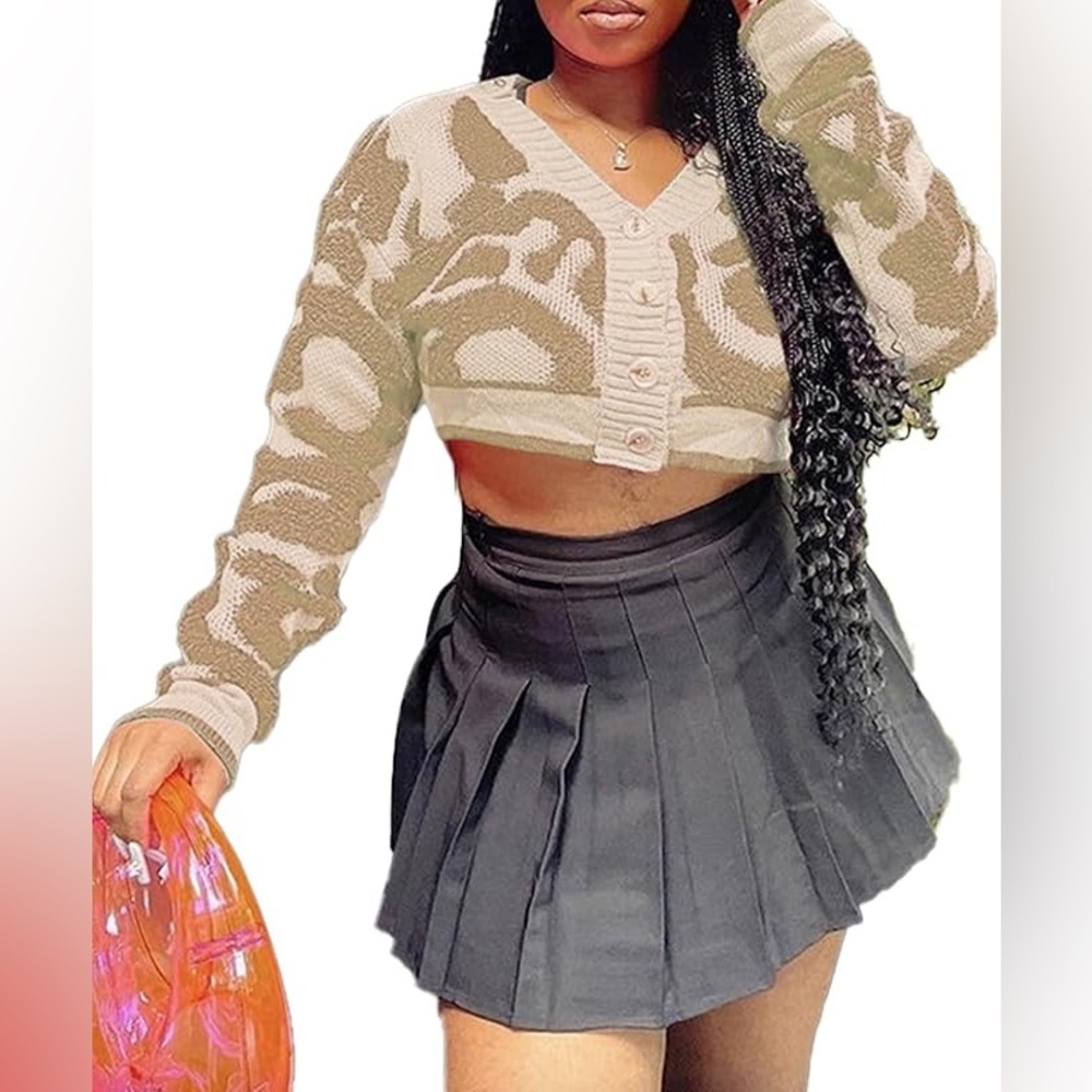 Abstract Cropped Knit Cardigan